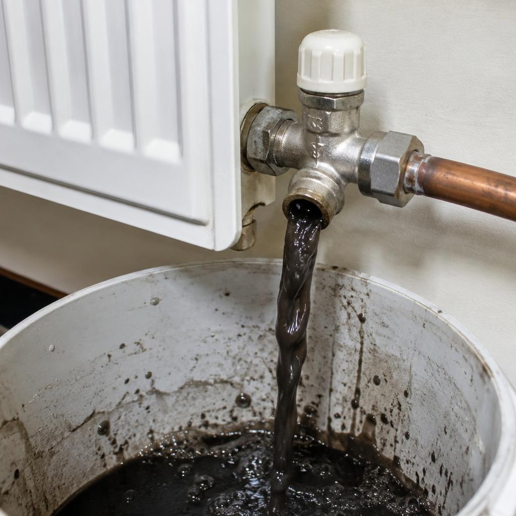 Close-up of sludge and magnetite removed during commercial power flushing London